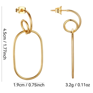Gold-plated geometric earrings with oval and round interlocking links for women