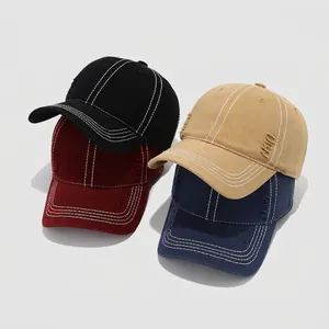 Gorras de béisbol vintage de algodón para niños con costuras en contraste y desgastes