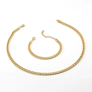 Conjunto de collar y pulsera de cadena de eslabones cubanos de acero inoxidable de 18K