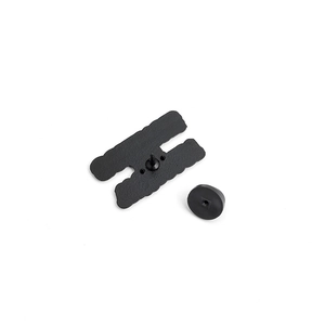 Black enamel science beaker pin back view with rubber clutch on a white background