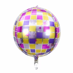 Palloncino disco 4D sferico da 22 pollici con motivi pixel laser viola e argento