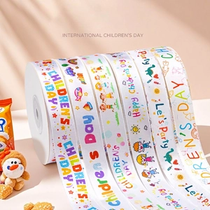 Cartoon Printed Ribbon Polyester Satin For Children's Day Birthday Gift Wrapping DIY Craft Colorful Novelty