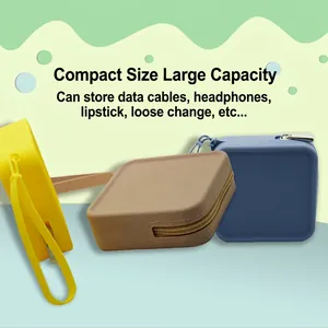 Square silicone coin purse trio in yellow brown and blue for travel storage