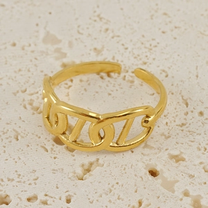 Minimalist Hollow Geometric Ring 18K Gold Plated Stainless Steel Adjustable Open Band Jewelry For Women