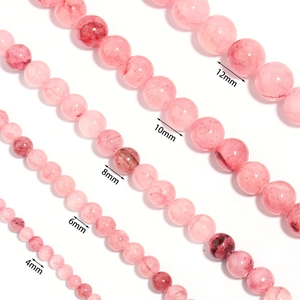 Pink Persian Jade Chalcedony beads for DIY jewelry in sizes 4mm to 12mm on white background