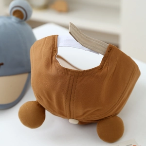 Brown toddler baseball cap with cute bear ears and adjustable strap for sun protection