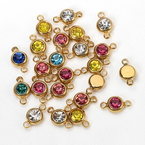 Colorful crystal birthstone charms with gold stainless steel settings for DIY jewelry