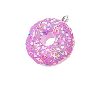 Ornamento natalizio a forma di ciambella rosa con glitter viola e decorazioni colorate