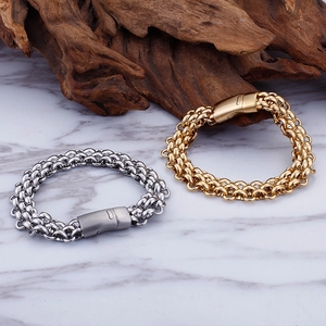 Men's bold stainless steel braided link chain bracelets in silver and gold finish