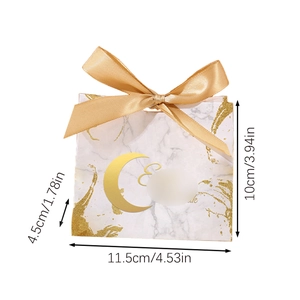Detailed dimension guide for marble pattern gift box with gold ribbon and measurements