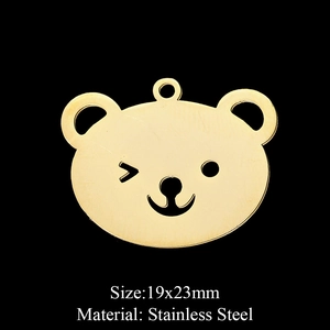 Gold stainless steel bear head pendant with three loops, size 19x23mm for jewelry making