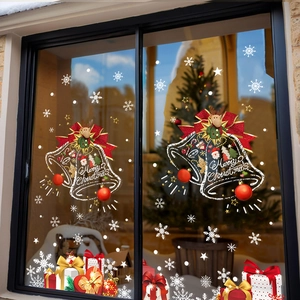 Christmas window decals with bells, reindeer and snowflakes for festive home glass decor