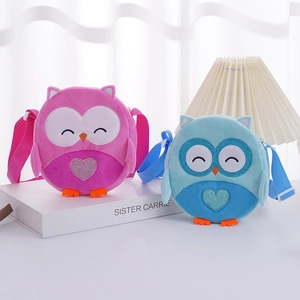 Cute Cartoon Owl Kids Plush Crossbody Bag Soft Animal Shoulder Messenger Purse For Girls Kindergarten Daily Gift