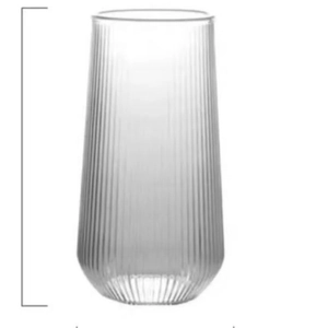 Vertical ribbed glass cup for cold drinks and latte coffee with minimalist design