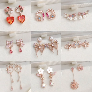 Butterfly Heart Flower Planet Copper Earrings With Cubic Zirconia And Imitation Artificial Pearl Tassel Drop Studs For Women Sweet Jewelry