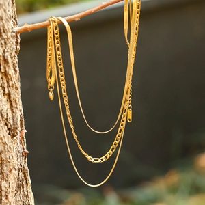 Mehrlagige Halskette Edelstahl Nicht Verblassend Vergoldet Schlangen Figaro Kette Eleganter Schmuck Für Damen