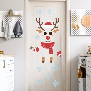 Christmas Wall Stickers PVC Cartoon Reindeer Snowman Snowflake Door Refrigerator Decals Holiday Party Home Decor