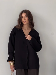 Gilet en maille noir classique à col en V pour femme avec coupe décontractée