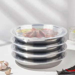 Stackable stainless steel food containers with clear airtight lids for fridge storage