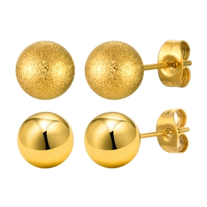 Minimalist gold stainless steel ball stud earrings in matte and polished finishes