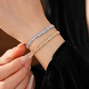 Elegant triple row crystal chain bracelet in gold and silver finish for a luxury look