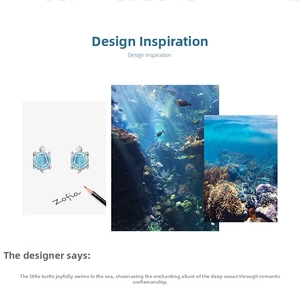 Macro detail of silver sea turtle earrings with blue gems showing design inspiration