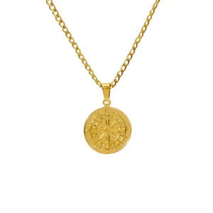 Layered Compass Pendant Necklace Titanium Steel Hip Hop Streetwear For Men Women Nautical Jewelry