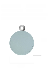 Portable stainless steel makeup mirror with blue leather case and 9x7.5cm dimensions