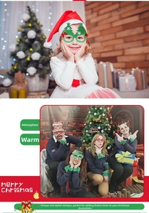 Adults and children wearing festive Christmas themed party glasses with glitter accents