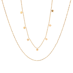 Double layered 18k gold plated stainless steel necklace with multiple star shape pendants