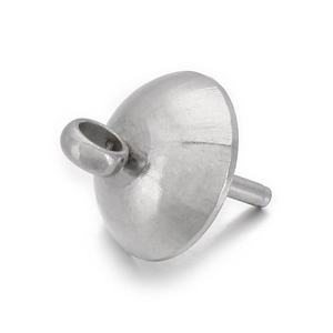 Detailed view of stainless steel pearl cup pendant connector with bail and pin