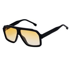 Classic black square frame sunglasses with yellow gradient lenses and thick temples