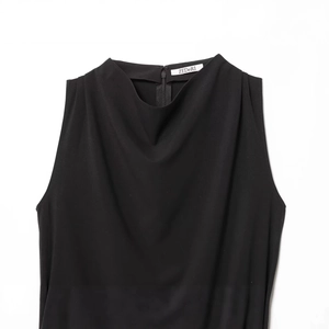 Women's chic black sleeveless top with a cowl neck and hidden back zipper closure