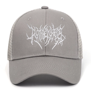 Gothic Punk Trucker Hat in Grau mit 3D-Stickerei und Mesh-Rückseite für Outdoor