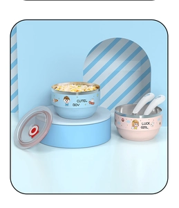 Détail de l'ensemble de bols pour enfants en acier 316 avec double paroi isolée et couvercles