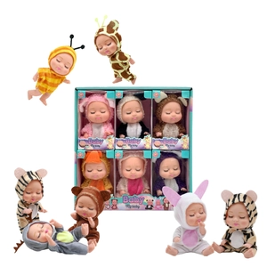 Set of 13 mini baby dolls in various animal costumes including bee, tiger and rabbit
