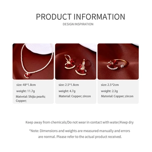 Detailed size specifications for the red horse jewelry set including necklace and earrings