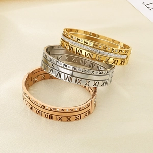 Bracelets de luxe en acier inoxydable à chiffres romains en or, argent et or rose