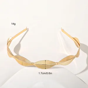 Detail showing gold leaf headband with 1.7cm width and textured metallic finish