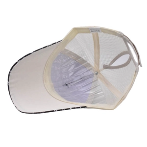 Close-up of ponytail baseball cap with breathable mesh and adjustable velcro strap