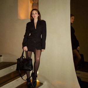 Robe Blazer Noire Pour Femmes Élégante Col En V Taille Haute Manches Longues Robe Courte Tissée Pour Bureau Fête