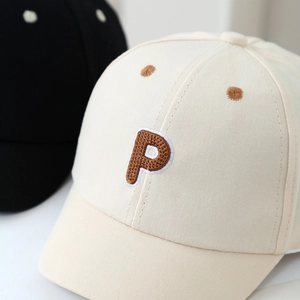 Minimalist kids beige baseball cap with premium brown P letter embroidery for daily wear