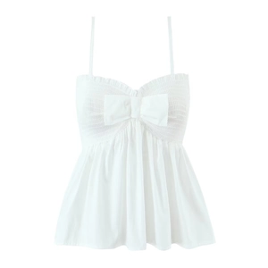 Débardeur blanc pour femme avec fines bretelles, grand nœud et bustier plissé