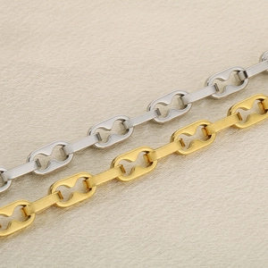 Polished 18K gold and silver stainless steel interlocking chain link bracelets in a set