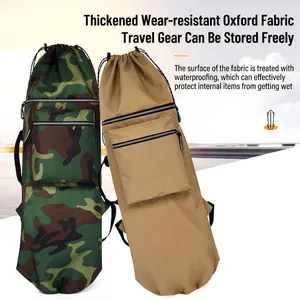 Waterproof camouflage oxford fabric skateboard bag with drawstring and side handle