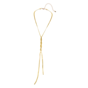 Elegant gold-tone layered snake chain necklace with a knotted Y-shaped tassel pendant