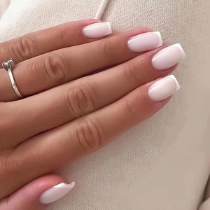 Französische Press On Nägel ABS Kunststoff Quadratisch Rund Nude Rosa Weiße Spitze Elegant Minimalistisch