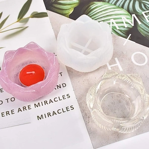 DIY lotus flower silicone mold for resin crafts with purple glitter finished candle holder