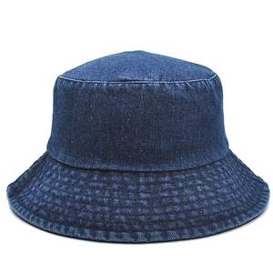 Minimalist dark blue denim bucket hat with reinforced stitching for summer outdoor sun protection