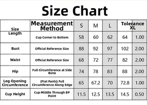 Detailed size chart for women's one-piece swimsuit showing S to XL measurements